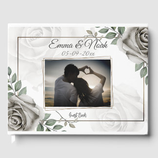 Elegant Romantic Rustic white roses Wedding Photo Guest Book
