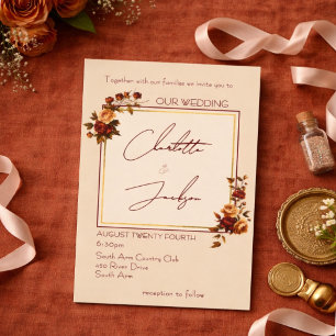 Elegant Romantic Rusty Rose Autumn Wedding Invitation