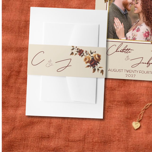 Elegant Romantic Rusty Rose Autumn Wedding Invitation Belly Band (Creator Uploaded)