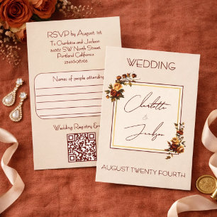 Elegant Romantic Rusty Rose Autumn Wedding RSVP Card