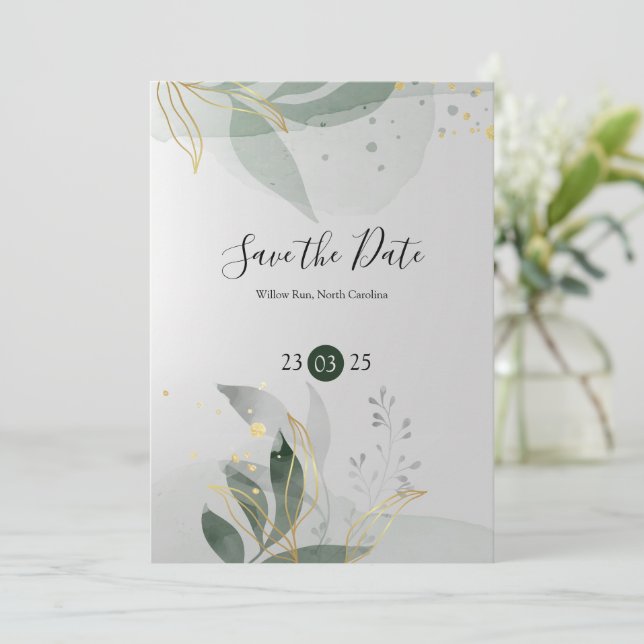 Elegant Romantic Sage Floral Watercolor Wedding Invitation (Standing Front)