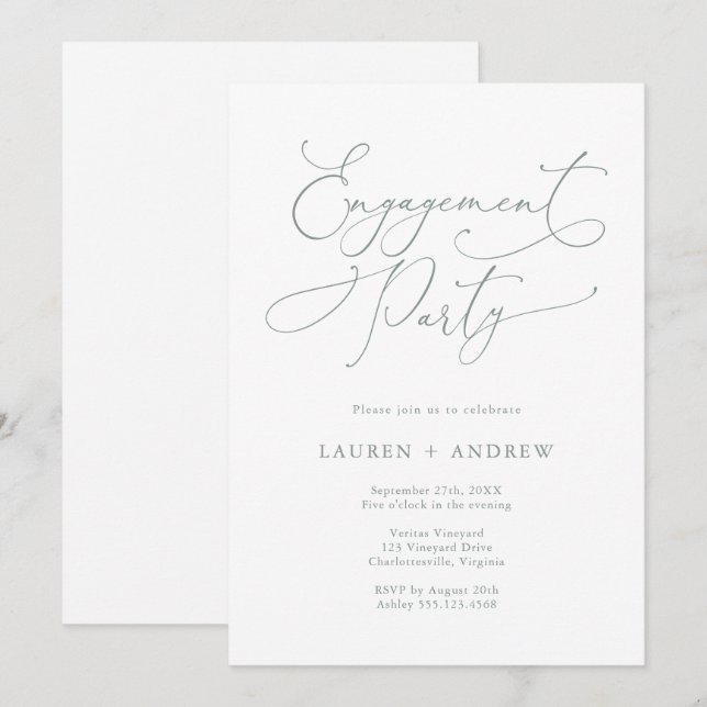 Elegant Romantic Sage Green Engagement Party Invitation (Front/Back)