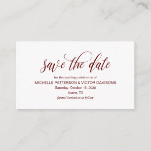 Elegant Romantic Script, Burgundy,, Save the date Enclosure Card