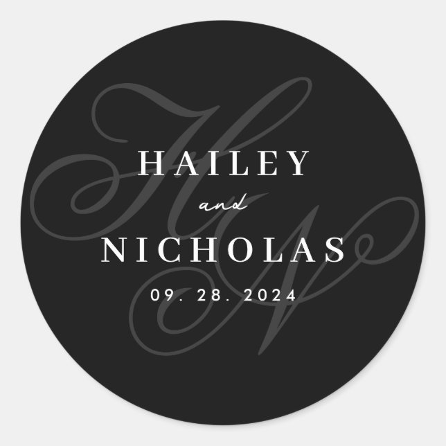 Elegant Romantic Script Monogram Wedding Sticker (Front)