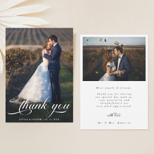 Elegant Romantic Script Wedding 2 Photo Thank You Card