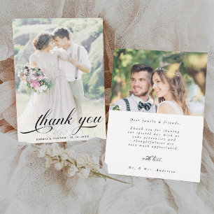 Elegant Romantic Script Wedding 2 Photo Thank You Card