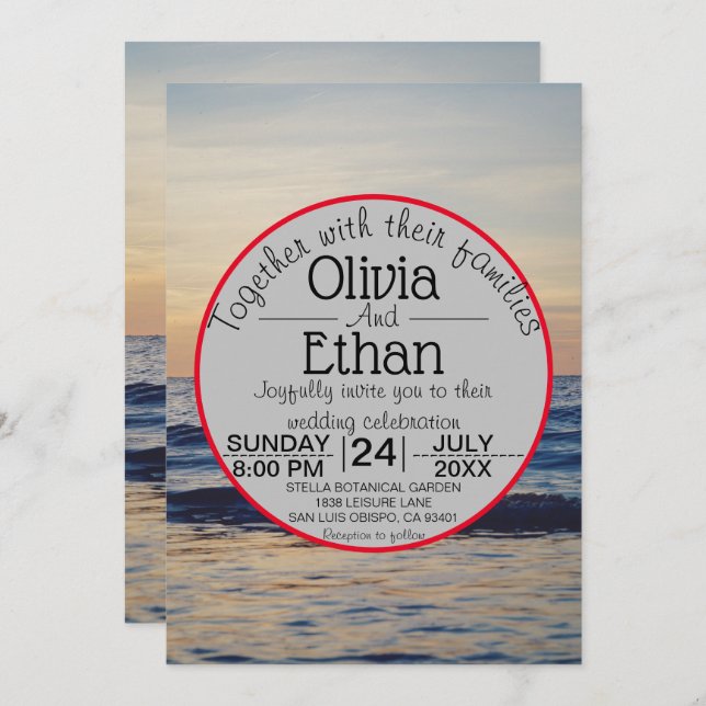 Elegant Romantic Sea Waves Sunset Beach Wedding Invitation (Front/Back)