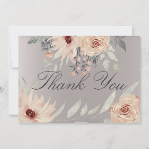 Elegant Romantic Silver Coral Floral Photo Wedding Thank You Card