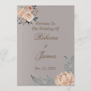 Elegant Romantic Silver Coral Floral Wedding Program