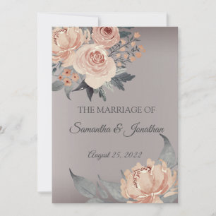 Elegant Romantic Silver Pink Floral Wedding Invita Invitation
