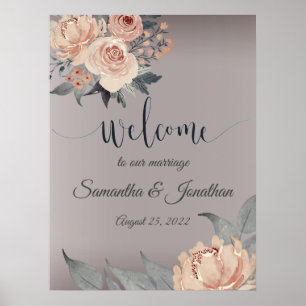 Elegant Romantic Silver Pink Floral Wedding  Poster