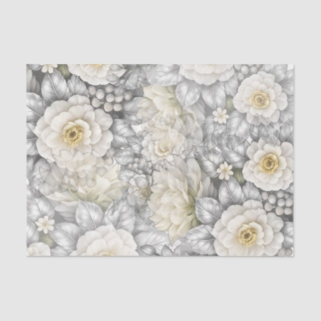 Elegant Romantic Silver & White Wedding Florals  Tissue Paper (Front)