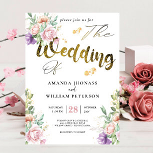Elegant Romantic Succulents Gold Greenery Wedding Invitation