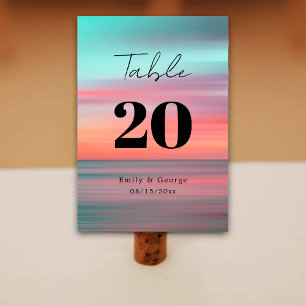 Elegant Romantic Sunset Blue Sky Beach Wedding Table Number
