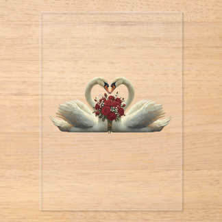 Elegant Romantic Swans & Red Roses - Valentine's P Acrylic Invitations