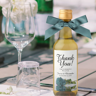 Elegant Romantic Teal Rose Wedding Thank You Mini Wine Label