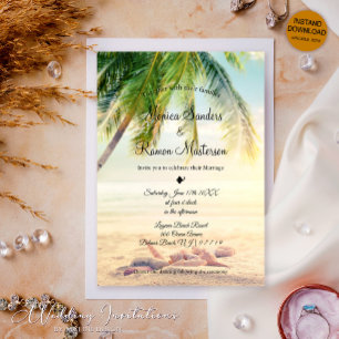 Elegant Romantic Tropical Plam Beach Wedding Invitation