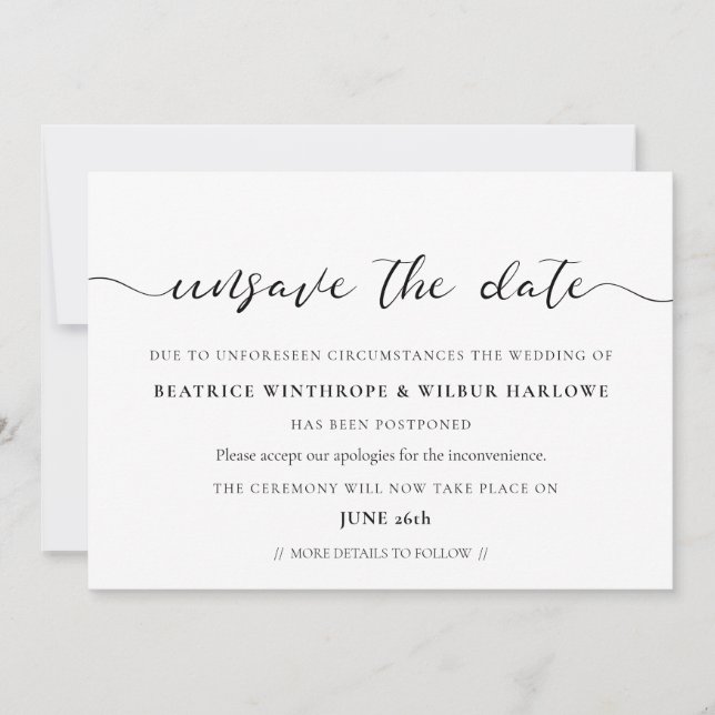 Elegant romantic Unsave the date wedding update Invitation (Front)