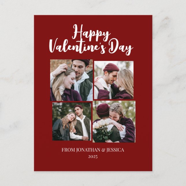 Elegant Romantic valentines day couple 4 photo Holiday Postcard (Front)