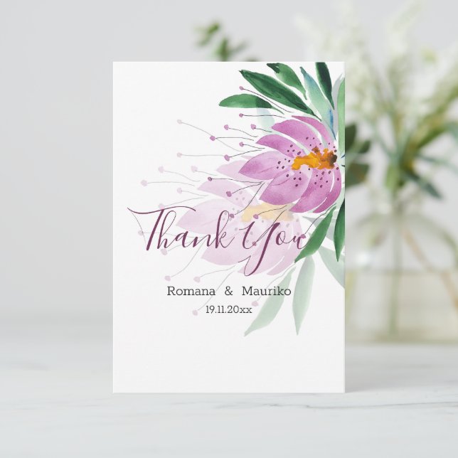 Elegant Romantic Violet Lotus Watercolor Art Thank You Card (Standing Front)