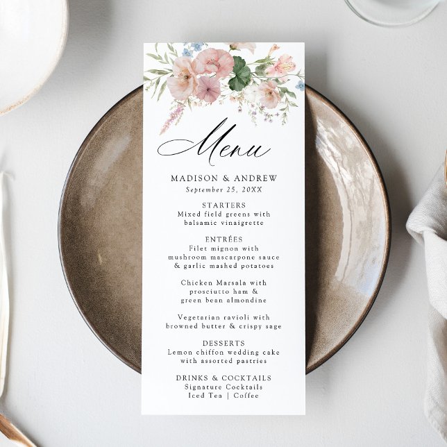 Elegant Romantic Watercolor Floral Wedding Menu (Creator Uploaded)