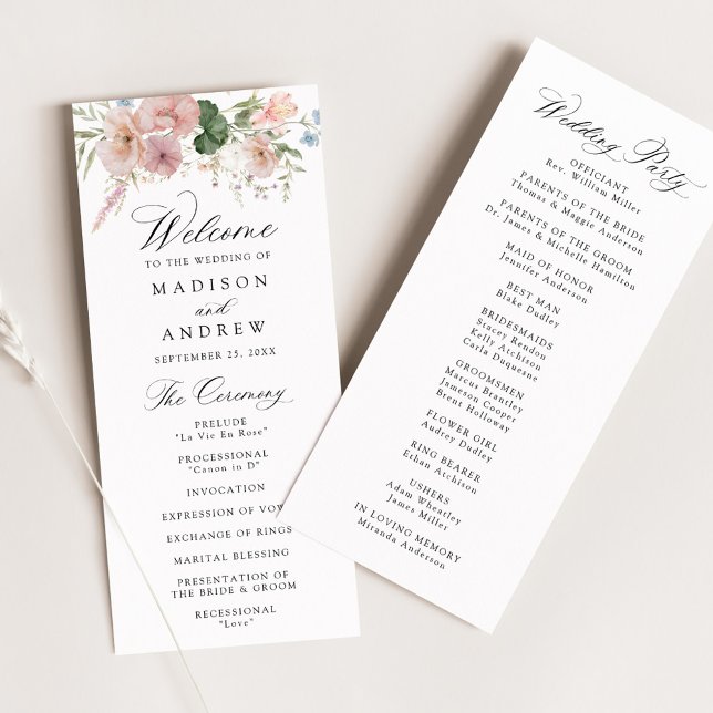 Elegant Romantic Watercolor Floral Wedding Program (Creator Uploaded)