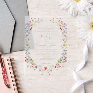 Elegant Romantic Watercolor Floral Wedding Vellum Invitations