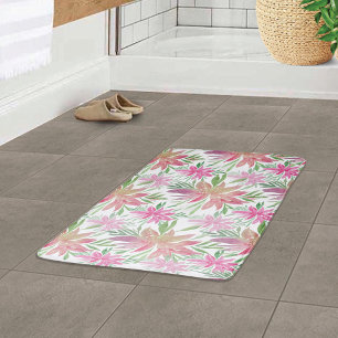Elegant Romantic Watercolor Flowers Shade Of Pink Bath Mat