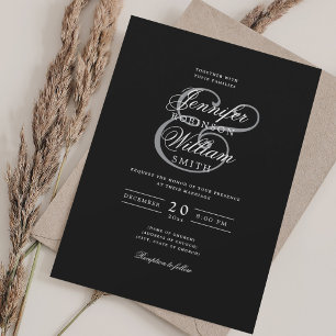 Elegant Romantic Wedding Classic Black Grey Invitation