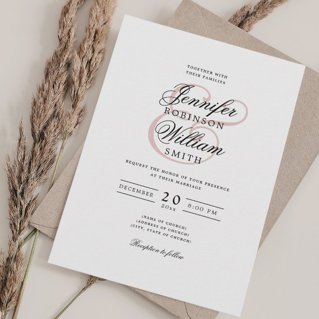Elegant Romantic Wedding Classic Script Blush  Invitation (Elegant Romantic Wedding Classic Script Blush Invitation)