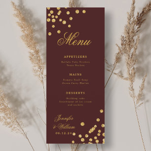 Elegant Romantic Wedding Confetti Gold Burgundy Menu