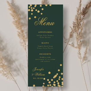Elegant Romantic Wedding Confetti Gold Emerald Menu