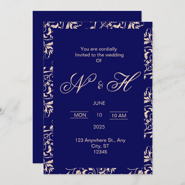Elegant & Romantic wedding invitation (Front/Back)