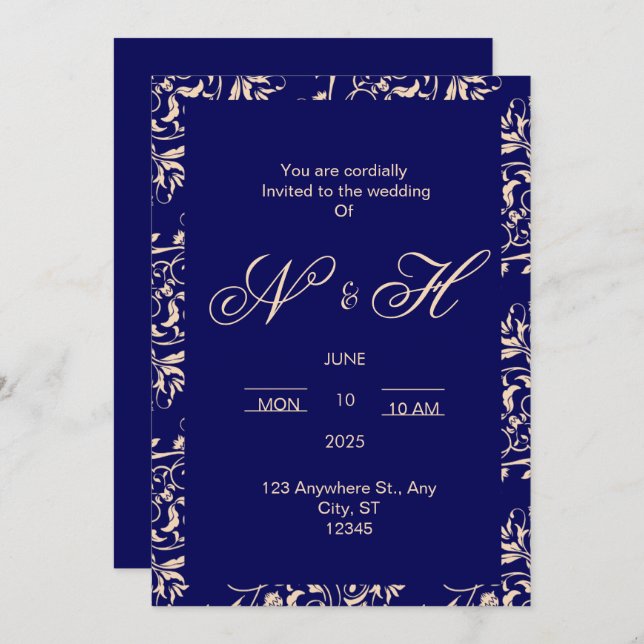 Elegant & Romantic wedding invitation (Front/Back)