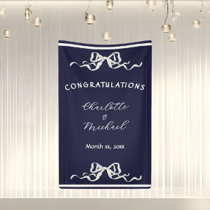 Elegant Romantic Wedding Navy Bow Congratulations  Banner