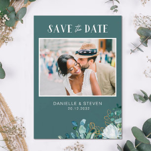 Elegant romantic white flowers eucalyptus wedding save the date
