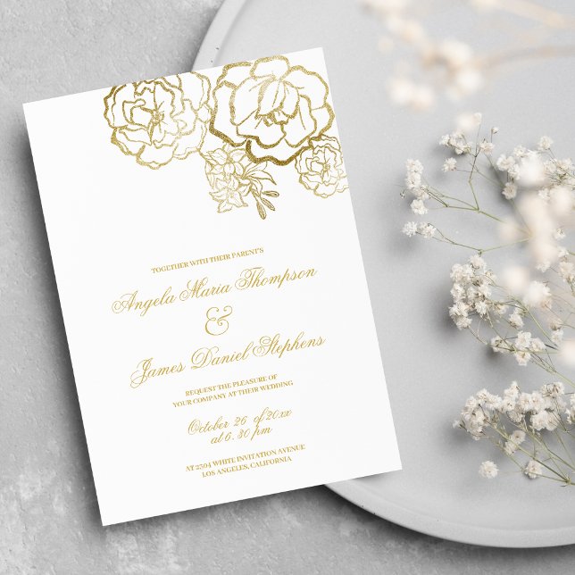 Elegant romantic white gold floral wedding invitation ( Elegant romantic white gold floral wedding)