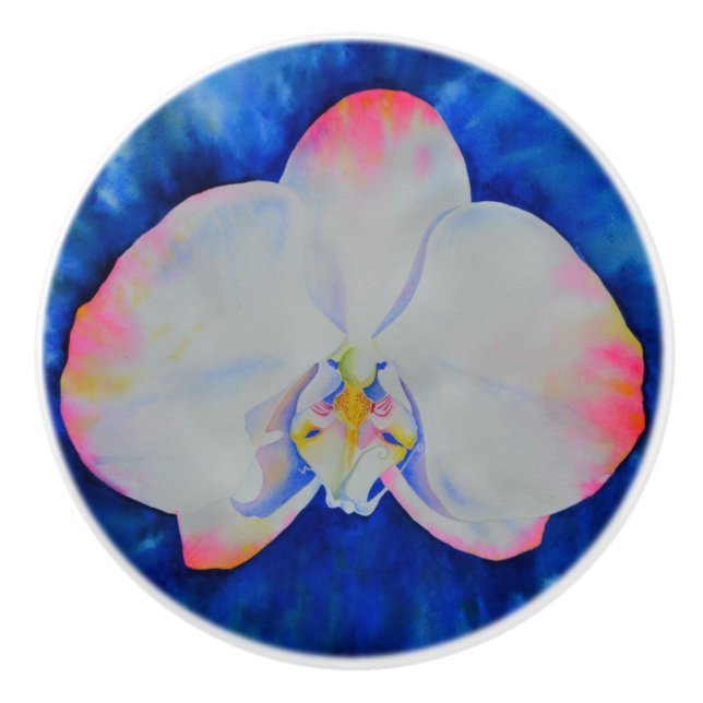 Elegant romantic white pink watercolor orchid  ceramic knob (Front)