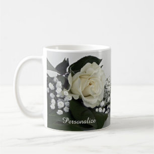 Elegant & Romantic White Rose Personalise Coffee Mug