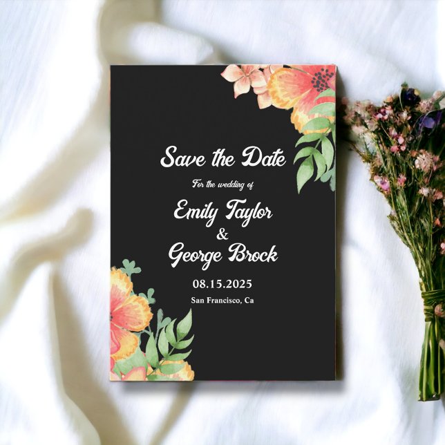 Elegant Romantic Wildflowers Black Floral Wedding Save The Date (Creator Uploaded)