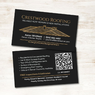 Elegant Roofing Contractor QR Code Business Card