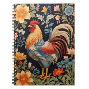 Elegant Rooster on Colourful Floral Background Notebook