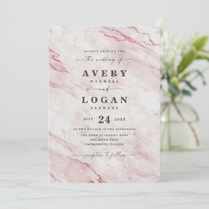 Elegant Rosa Blush Pink Metallic Marble Wedding Invitation