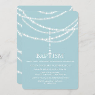 Elegant Rosary Cross Sparkles Baptism Religious Invitation