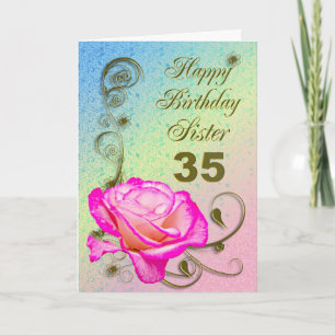 Elegant rose 35th birthday card for Sister