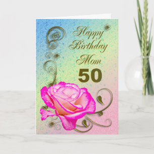 Elegant rose 50th birthday card for Mum