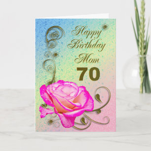 Elegant rose 70th birthday card for Mum