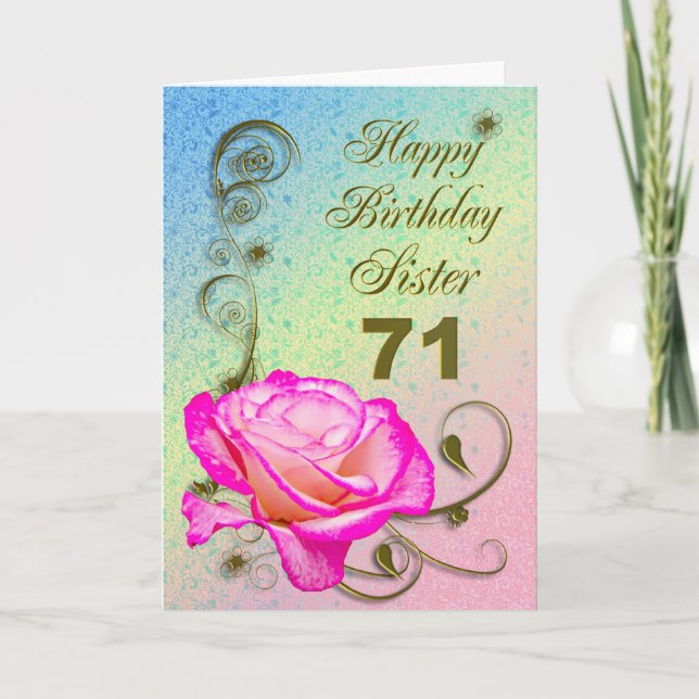 Elegant rose 71st birthday card for Sister (Front)