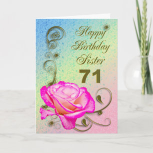 Elegant rose 71st birthday card for Sister
