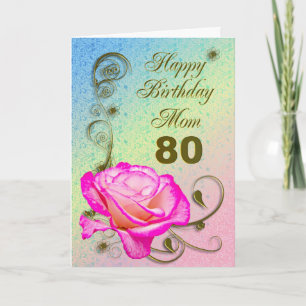 Elegant rose 80th birthday card for Mum